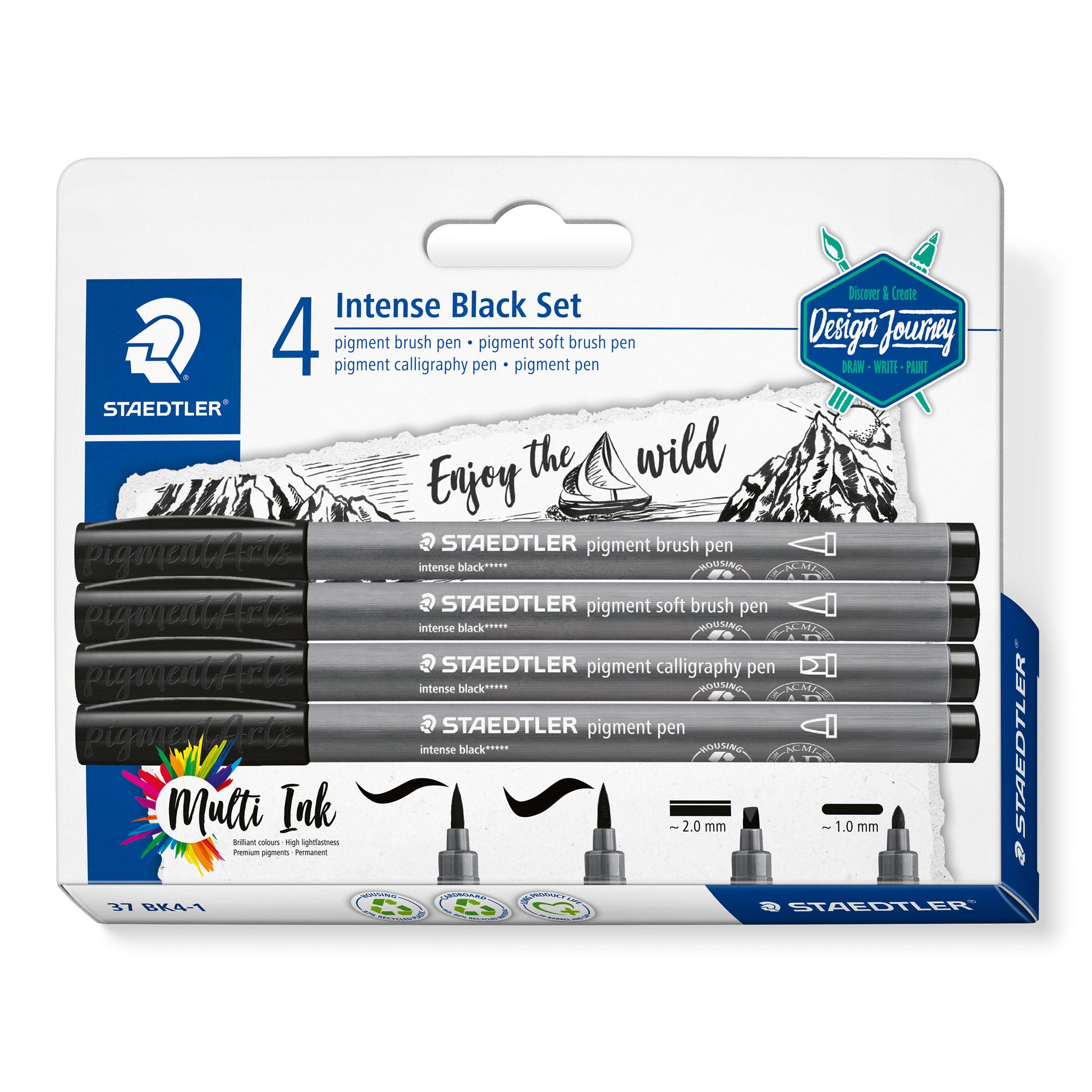 Staedtler Penne A Pennello Pigment - Set 4 Colori Lake Con Inchiostro Impermeabile